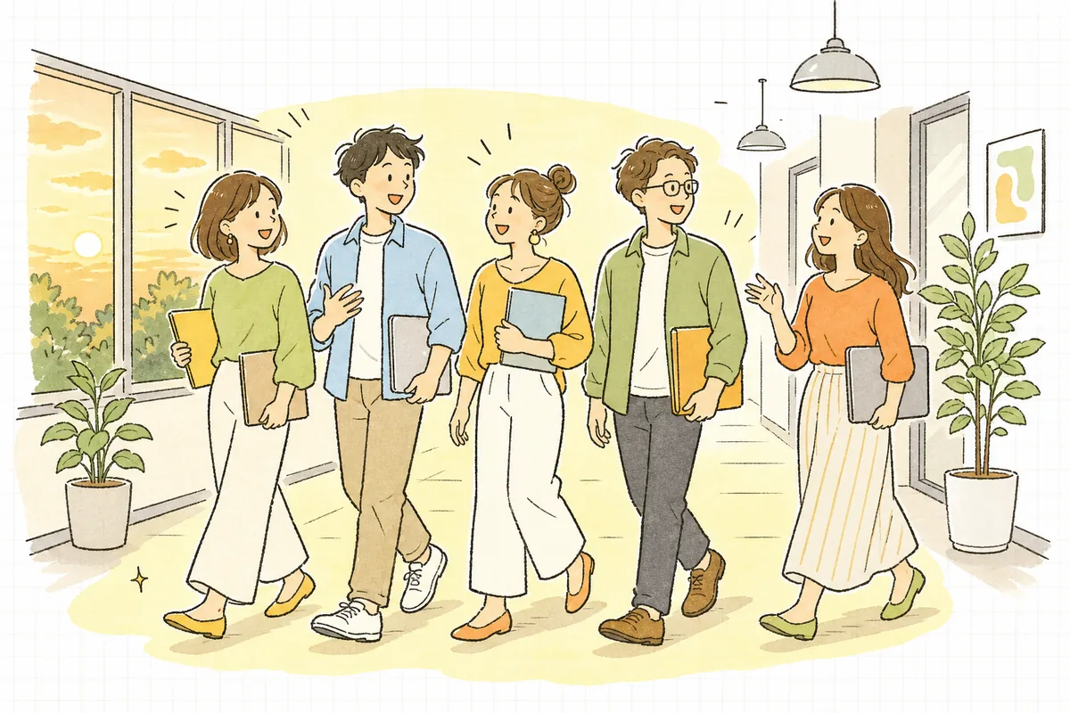 会議を終えて資料を手にオフィスを出ていく制作スタッフたちの、少し晴れやかな後ろ姿
